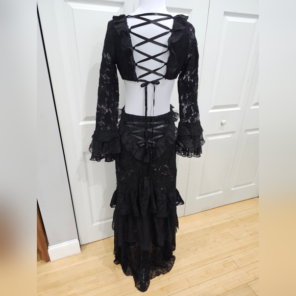 ~SOLD~ Dolls Kill Current Mood Witchy The Rumors Black Lace Cut Out Maxi Dress S - Picture 5 of 14
